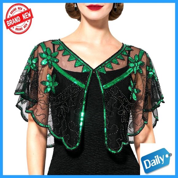 Accessories - Sequin Beaded Evening Shawl Wrap Gatsby Flapper Party Accessory